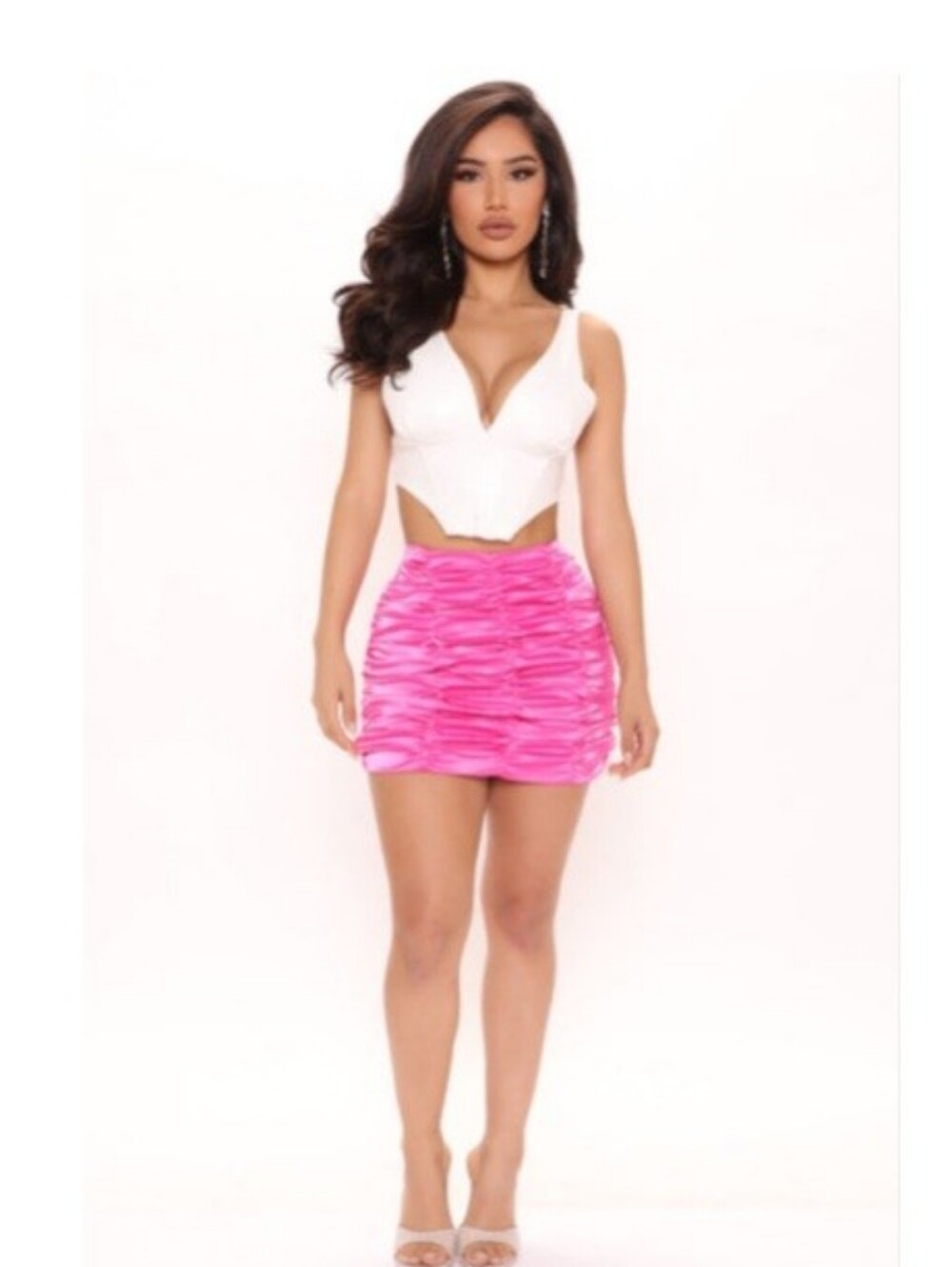 Fashion Nova Fuchsia Ruched Satin Mini Skirt